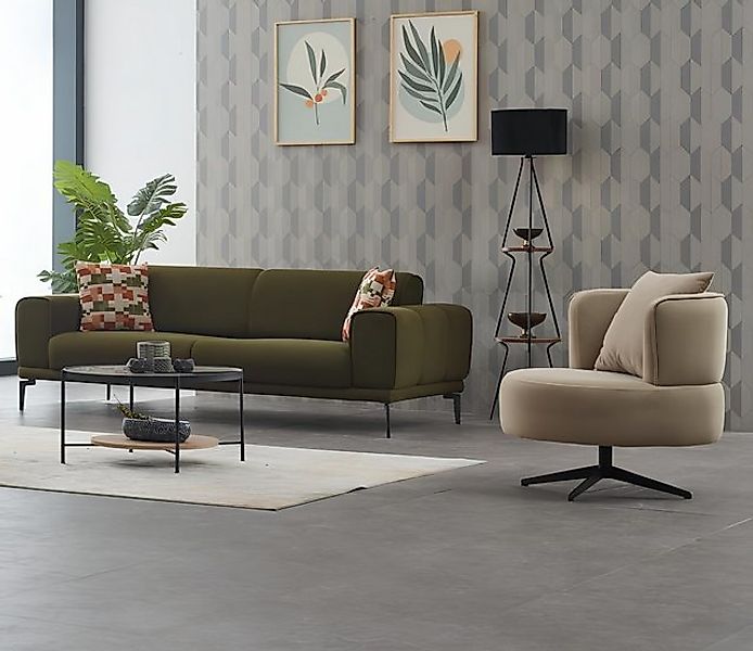 JVmoebel Sofa Komplette Couchgarnitur Polstersofa Dreisitzer Sessel Grün St günstig online kaufen