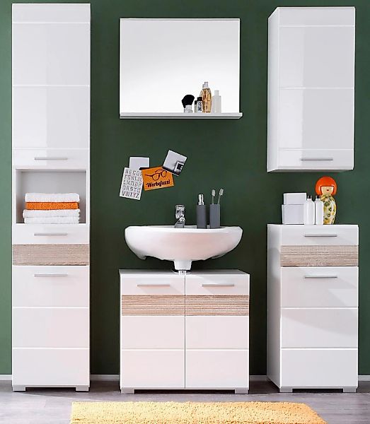 welltime Hochschrank "Marbella", Hochschrank mit Absetzung Eiche - (B/T/H) günstig online kaufen