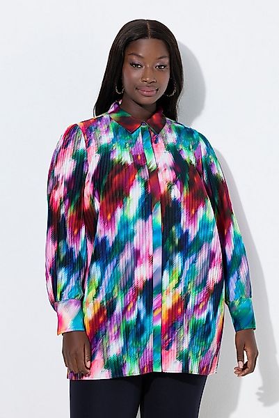 Ulla Popken Longbluse Plisseebluse A-Linie Hemdkragen Langarm günstig online kaufen