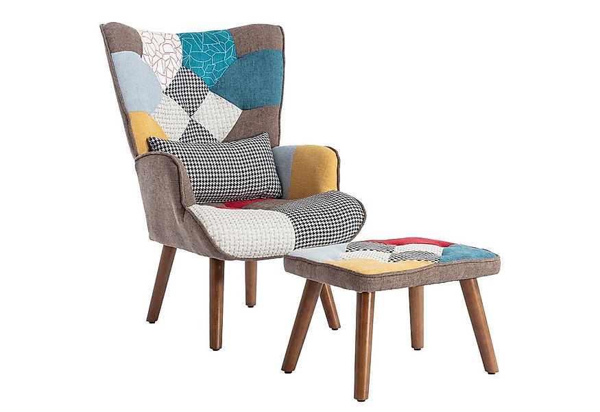 Merax Ohrensessel (1-St), mit Hocker Patchwork,Relaxsessel,Lehnstuhl,Fernse günstig online kaufen
