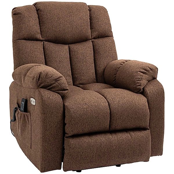HOMCOM Fernsehsessel mit Aufstehhilfe Polyester Stahl Braun 92L x 95B x 107 günstig online kaufen