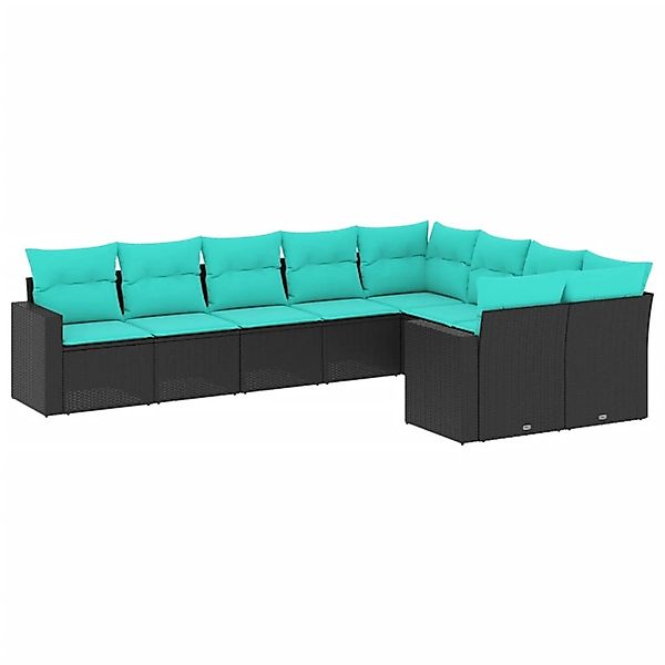 vidaXL 9-Tlg Garten-Sofagarnitur mit Kissen Schwarz Poly Rattan 3219427 günstig online kaufen