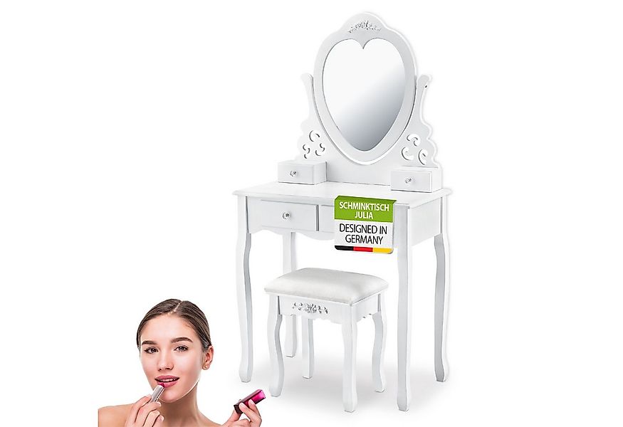 Juskys Schminktisch Julia, kratzfeste Oberfläche, 4 Schubladen, gepolsterte günstig online kaufen