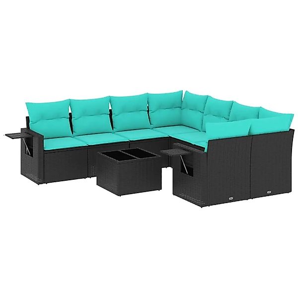 vidaXL 9-Tlg Gartensofa-Set mit Kissen Schwarz Polyrattan 3219956 günstig online kaufen