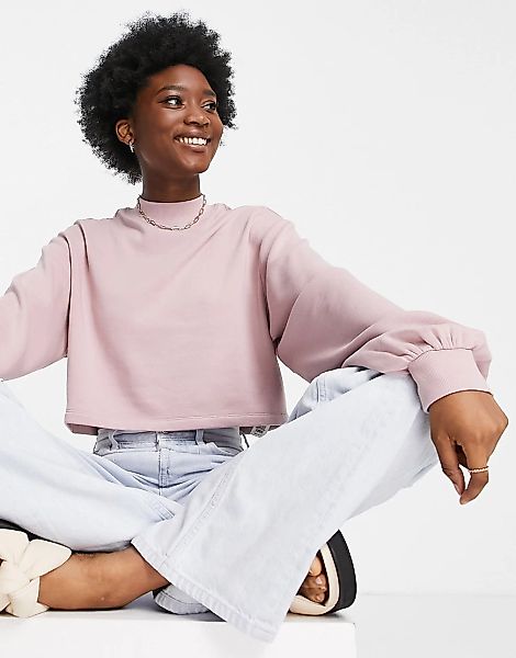ASOS DESIGN – Kastiges, hochgeschlossenes Sweatshirt in nerzfarben-Rosa günstig online kaufen