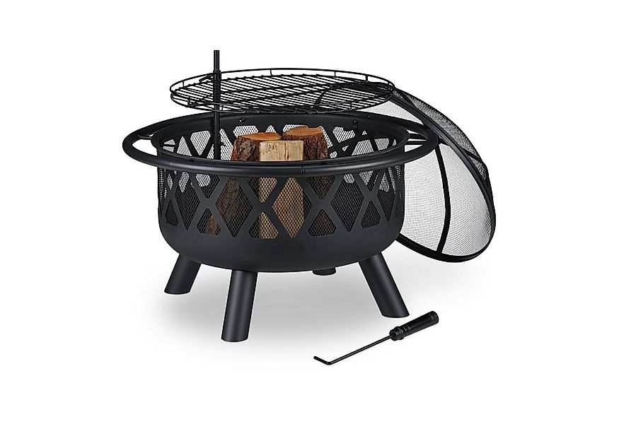 relaxdays Feuerschale mit Grillrost & Funkenschutz günstig online kaufen