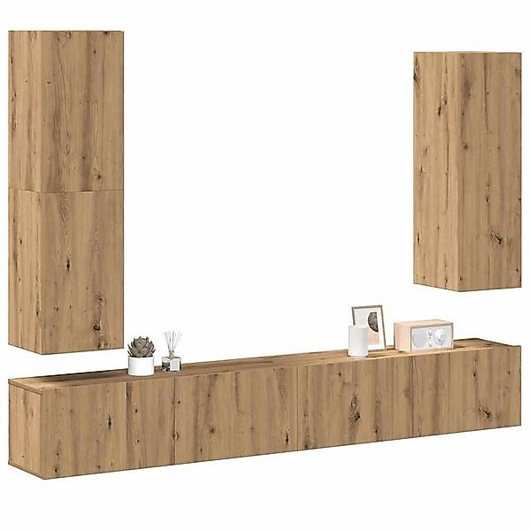 vidaXL Schrankmodule 4-tlg. TV-Schrank-Set Wandmontage Artisan-Eiche Holzwe günstig online kaufen