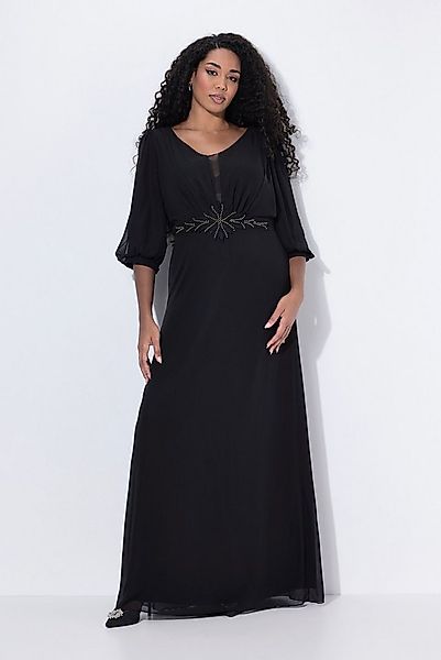 Ulla Popken Cocktailkleid Chiffon-Maxikleid doppellagig V-Ausschnitt 3/4-Ar günstig online kaufen