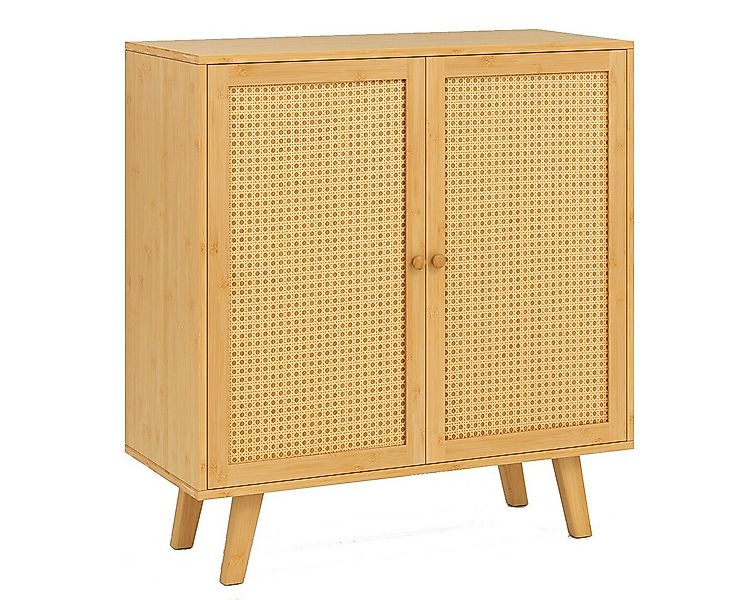 COSTWAY Küchenbuffet Sideboard Küchenschrank mit 2 Rattantüren, Bambus günstig online kaufen
