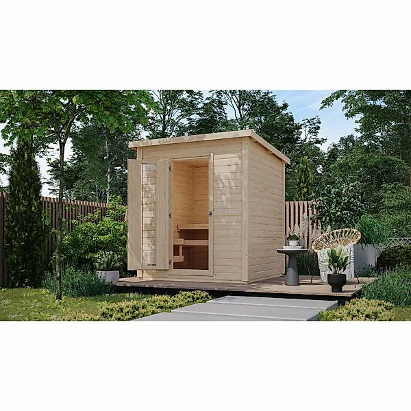 Karibu Saunahaus Arvi 2 Set mit Ofen 9 kW Externe Steuerung Naturbelassen günstig online kaufen