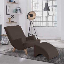 Sessel braun Kunstleder in modernem Design Vierfußgestell aus Holz günstig online kaufen