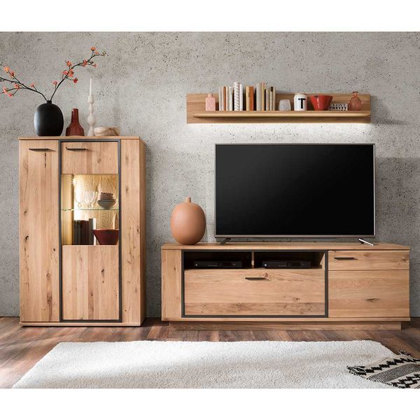 Design Wohnwand in Asteiche Bianco furniert 270 cm breit (dreiteilig) günstig online kaufen