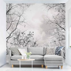 Bilderdepot24 Fototapete Wald Baumkronen Himmel Warmgrau günstig online kaufen