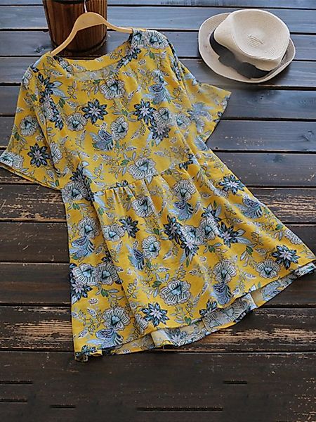 Blumendruck Kurzarm Baumwolle Plus Größe Vintage Bluse günstig online kaufen