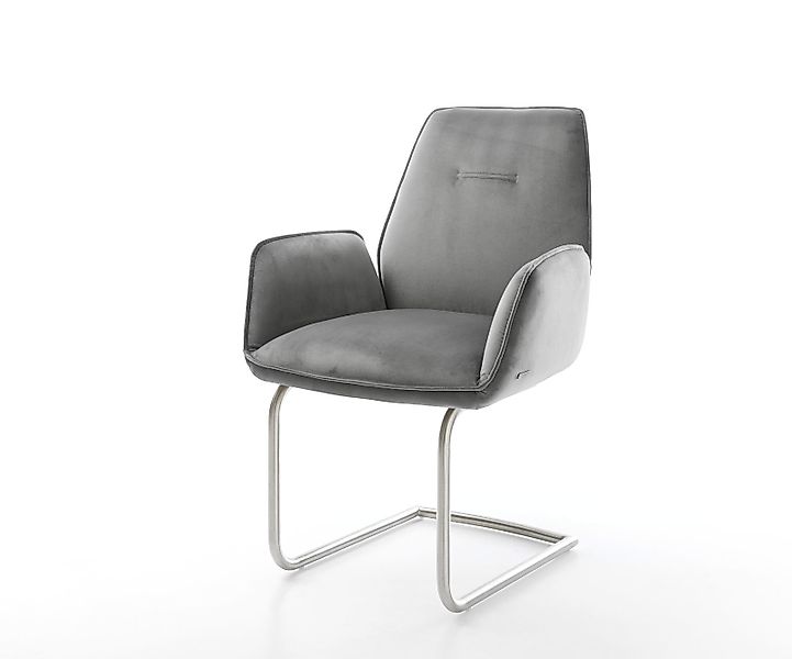Freischwinger Zoa-Flex Samt Grau Freischwinger rund Edelstahl Taschenfederk günstig online kaufen