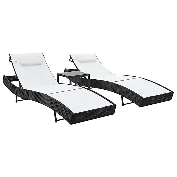 VidaXL Sonnenliegen 2 Stk. mit Tisch Poly Rattan und Textilene Schwarz und günstig online kaufen