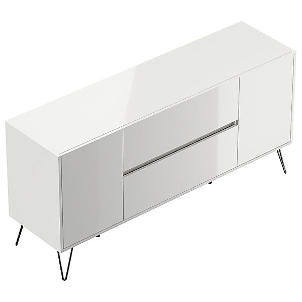 Posseik Sideboard Industrial G 2 Schubladen 2 Türen 155 cm Weiß Hochglanz günstig online kaufen