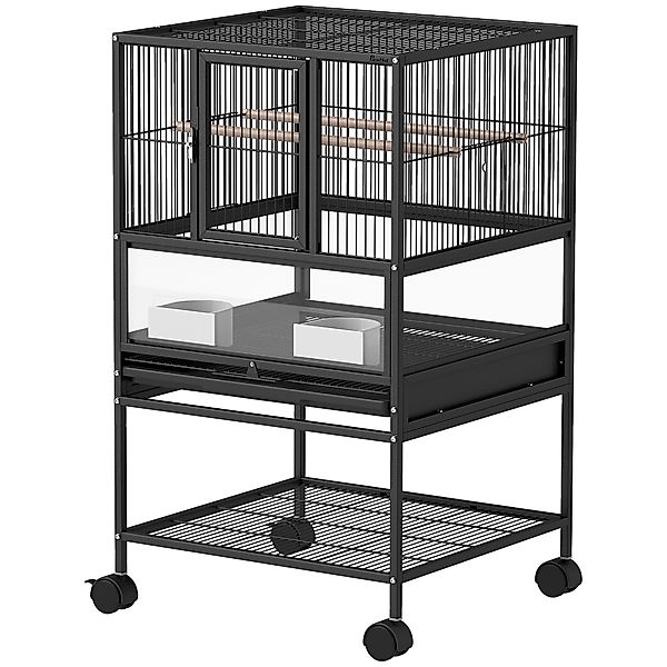 PawHut Vogelkäfig mit Rädern und unterem Regal, herausnehmbares Tablett und günstig online kaufen
