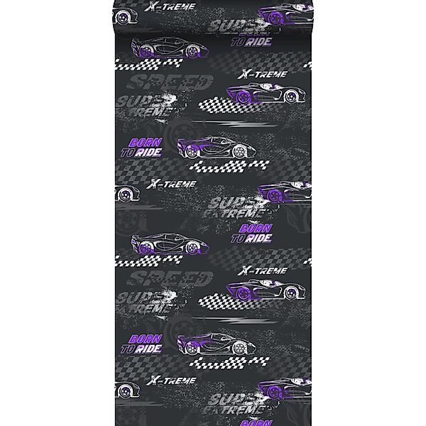 Sanders & Sanders Tapete Rennwagen Lila Und Schwarz Weiß 50 X 900 Cm 935364 günstig online kaufen