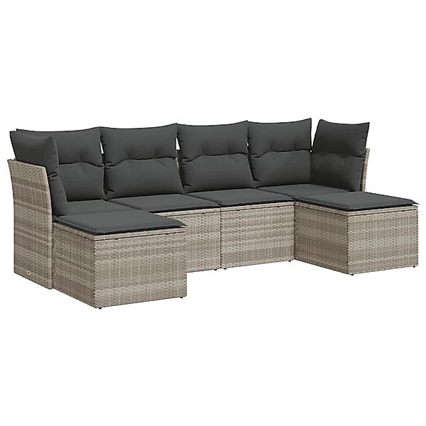 vidaXL 6-Tlg Garten-Sofagarnitur mit Kissen Hellgrau Poly Rattan 3325328 günstig online kaufen