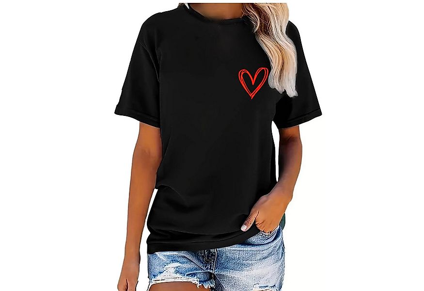 Banco T-Shirt Damen Kurzarm Love Liebe Herz Unifarben Premium T-Shirt günstig online kaufen