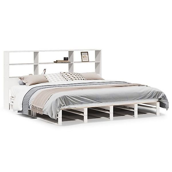 vidaXL Bett, Massivholzbett mit Regal ohne Matratze Weiß 180x200 cm günstig online kaufen