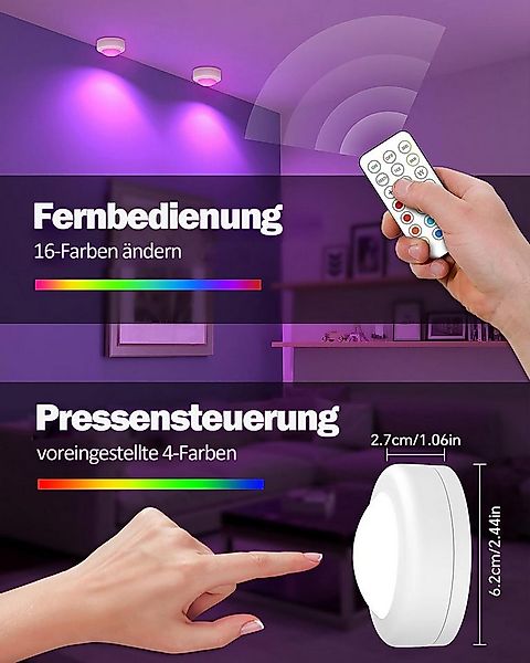 Luckice Unterschrankleuchte 3 Stück Batteriebetrieben LED RGB Spots mit Fer günstig online kaufen