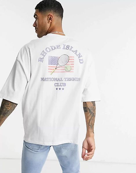 ASOS DESIGN – Weißes Oversize-T-Shirt mit Tennis-Print auf der Vorder- und günstig online kaufen