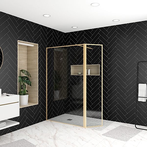 Marwell Walk-in-Dusche Golden Frame, Einscheibensicherheitsglas, 180° günstig online kaufen
