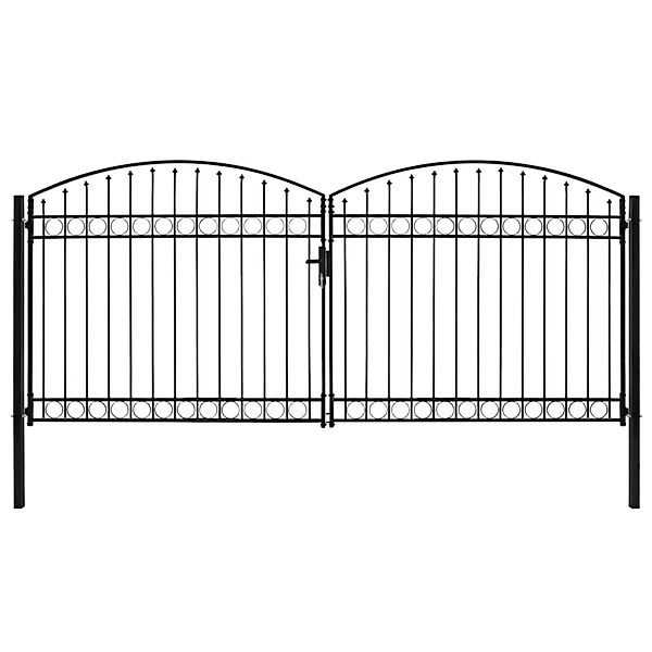 vidaXL Zauntor Doppelflügel Gewölbte Spitze Stahl 400 x 200 cm Schwarz 1430 günstig online kaufen