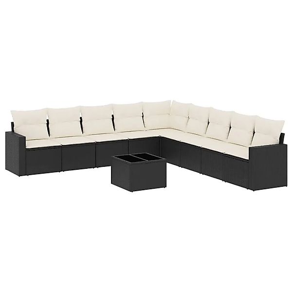 vidaXL 10-Tlg Garten-Sofagarnitur mit Kissen Schwarz Poly Rattan 3251433 günstig online kaufen