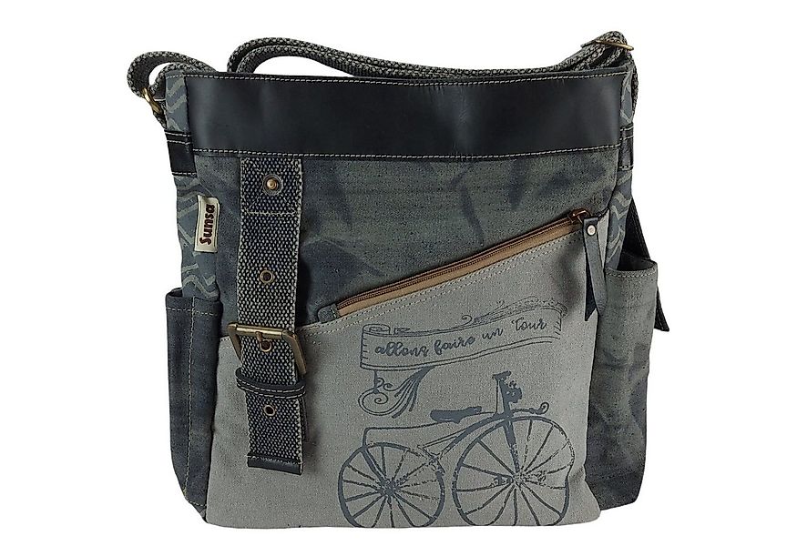 Sunsa Umhängetasche schwarz große Tasche aus Canvas Leder Schultertasche, D günstig online kaufen