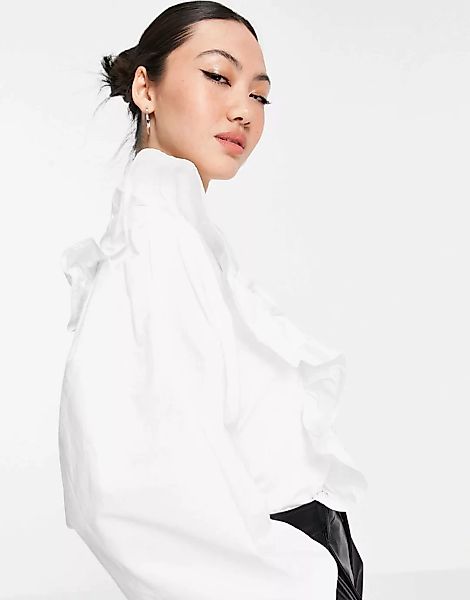 Mango – Weiße Bluse mit Rüschen günstig online kaufen