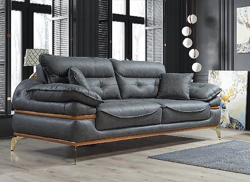 Xlmoebel Sofa Designer Wohnzimmer Sofa mit drei Sitzplätzen in Grau und ele günstig online kaufen