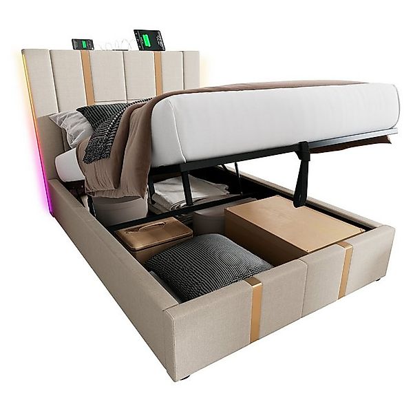Gotagee Polsterbett Jugendbett USB LED Stauraumbetten Flaches Bett Erwachse günstig online kaufen