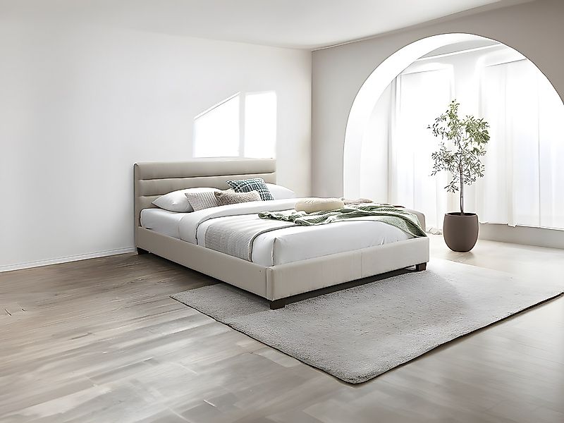 Polsterbett - 160 x 200 cm - Stoff - Beige - FAUSTIN günstig online kaufen