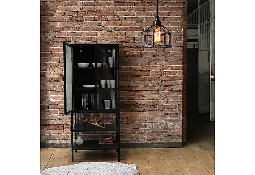 osoltus Sideboard osoltus Vitrine Schrank Riffelglas Stahl cube Schwarz Ind günstig online kaufen