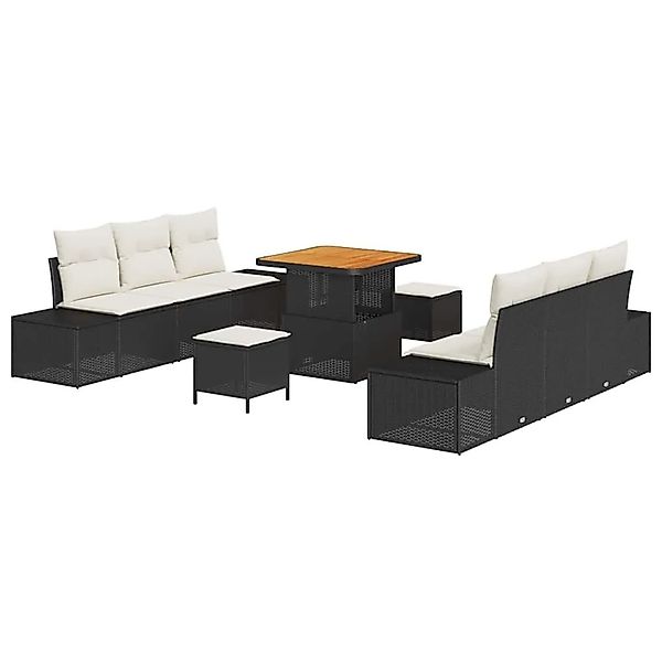 vidaXL Gartensofa-Set mit Kissen 9 Stk Schwarz Poly Rattan 3364685 günstig online kaufen