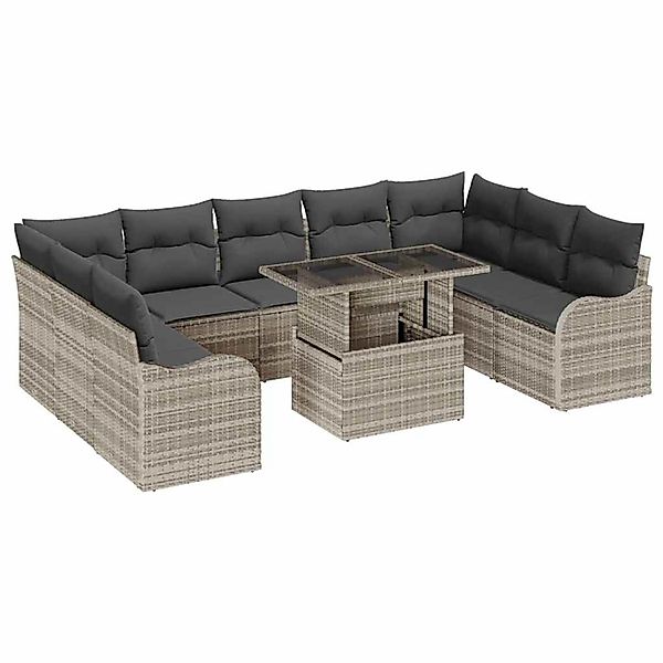 vidaXL Garten-Sofa-Set mit Kissen 10-Tlg Hellgrau Poly Rattan 3348528 günstig online kaufen