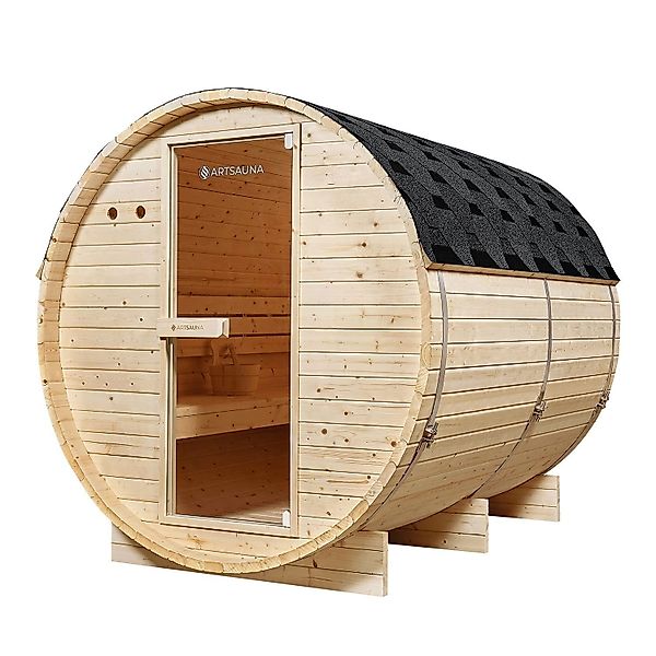 Artsauna Fasssauna Spitzbergen 220 cm für 6 Personen mit 8 kW Saunaofen günstig online kaufen