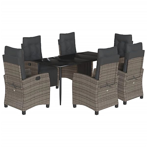 vidaXL 7-Tlg Garten-Essgruppe mit Kissen Grau Poly Rattan 3212992 günstig online kaufen