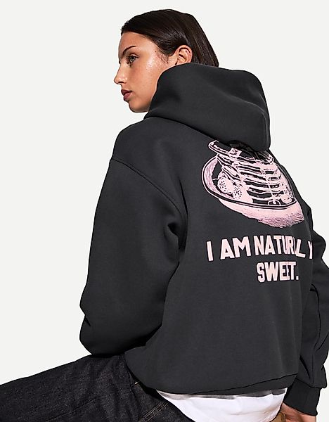 Bershka Hoodie Mit Print Damen M Dunkelgrau günstig online kaufen