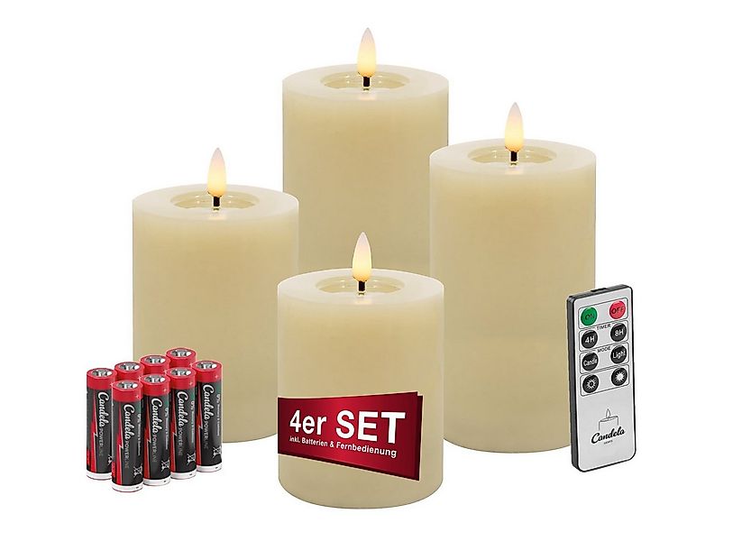 LC Home LED-Kerze Candela Lights LED Kerzen Echtwachs 4erSet mit Fernbedien günstig online kaufen