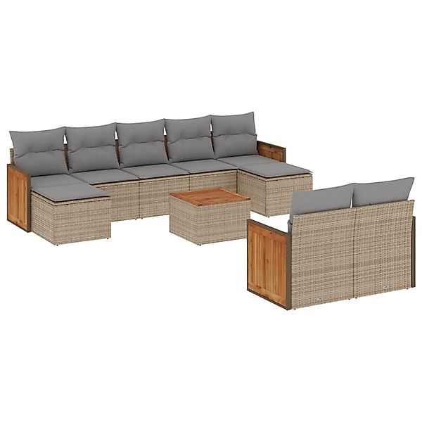 vidaXL 10-tlg Garten-Sofagarnitur mit Kissen Beige Poly Rattan Modell 178 günstig online kaufen