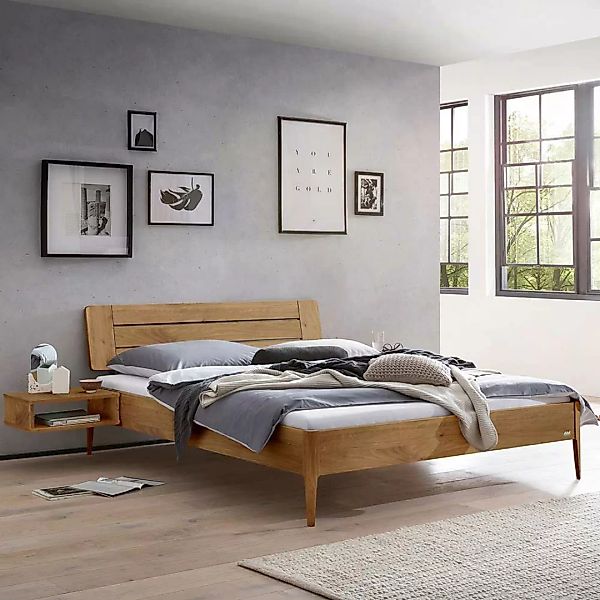 Massives Wildeiche Bett geölt 140x200 cm optional mit Nachtkonsolen günstig online kaufen