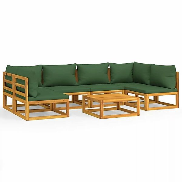 Vidaxl 7-tlg. Garten-lounge-set Mit Grünen Kissen Massivholz günstig online kaufen