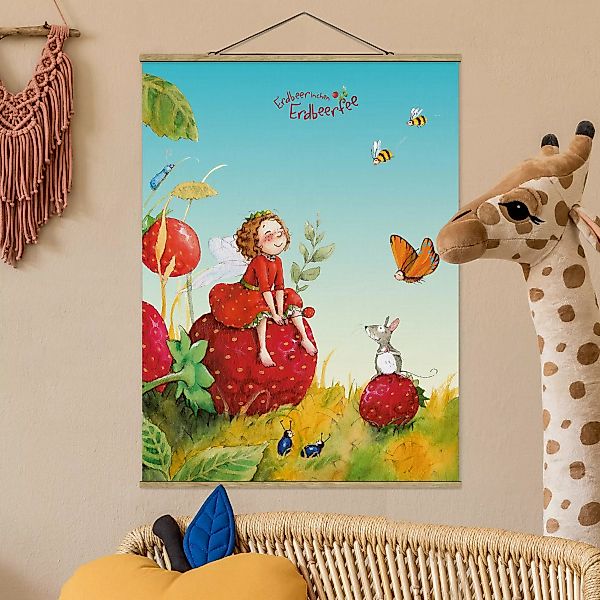 Stoffbild Tiere mit Posterleisten - Hochformat Erdbeerinchen Erdbeerfee - Z günstig online kaufen