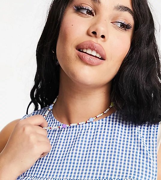 ASOS DESIGN Curve – Halskette mit Gänseblümchen und Perlen-Mehrfarbig günstig online kaufen