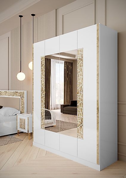 Interdesign24 Schlafzimmer-Set Stella, (4-Teilig, in Weiß/Gold günstig online kaufen