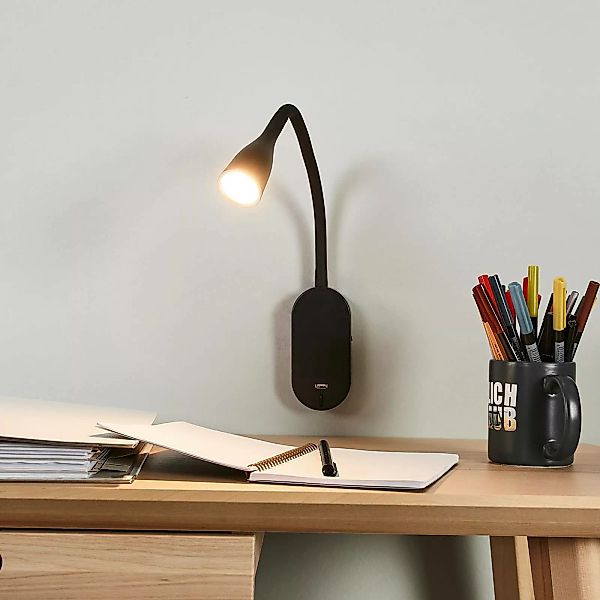 Lindby LED-Wandlampe Enna, schwarz, Schalter, USB-Anschluss günstig online kaufen